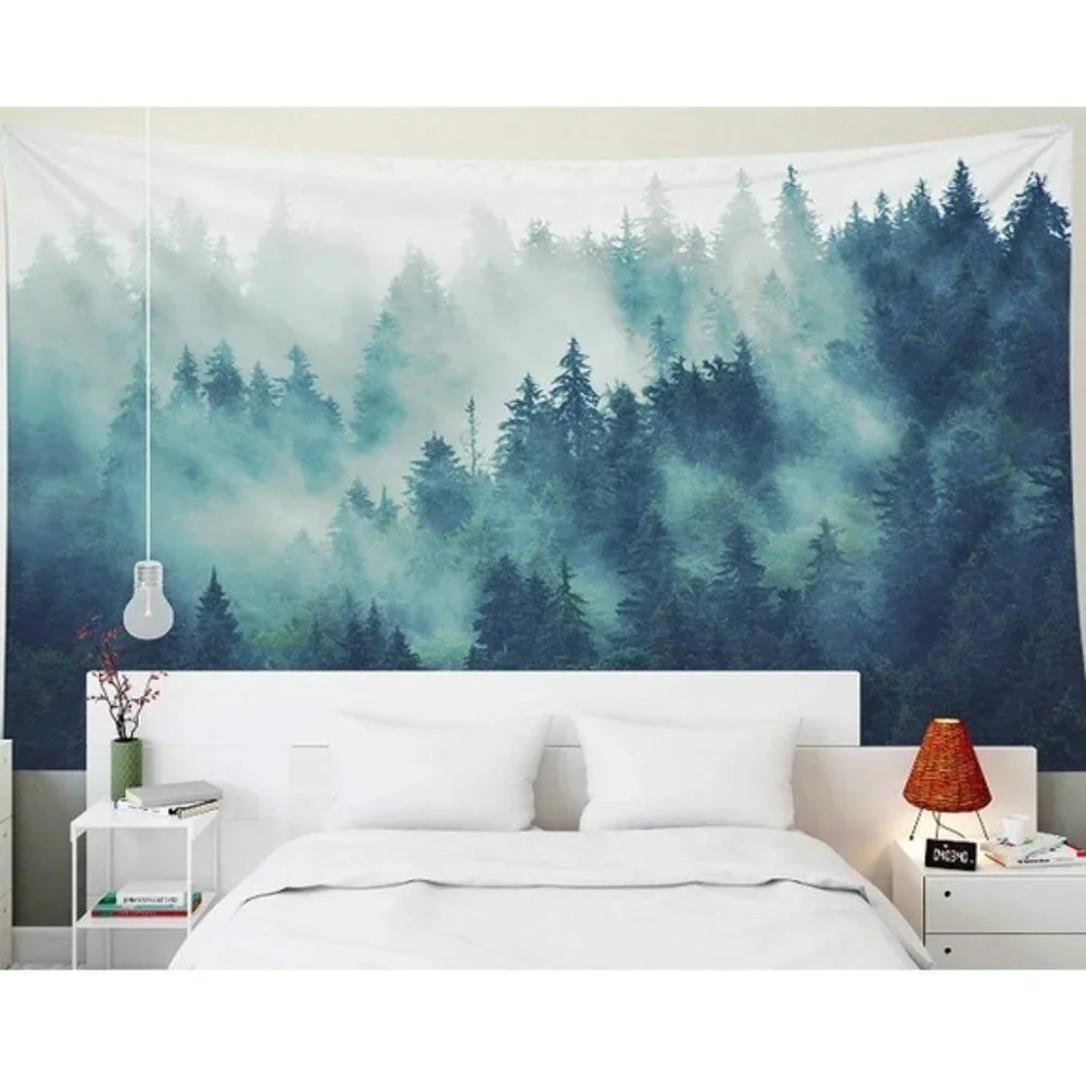Foggy Forest Tree Peaceful Landscape Tapestry